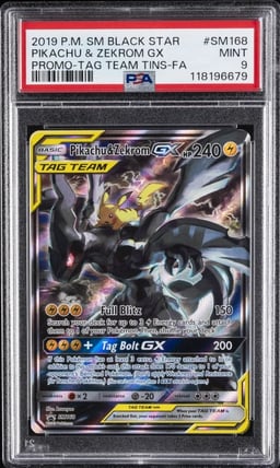 2019 POKEMON SM BLACK STAR PROMO #SM168 FULL ART/PIKACHU & ZEKROM GX PSA 9