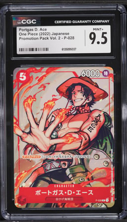 2022 One Piece Japanese Promo Pack Volume 2 Portgas D. Ace #P-028 CGC 9.5 MINT+