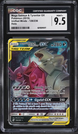 2019 Pokemon Sun & Moon Unified Minds Holo Mega Sableye & Tyranitar Gx #126 CGC 9.5 MINT+