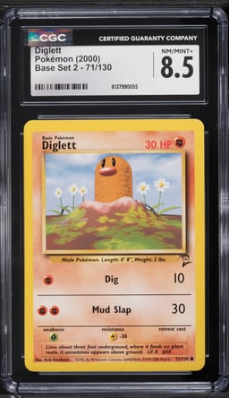 2000 Pokemon Base Set 2 Diglett #71 CGC 8.5 NM-MT+
