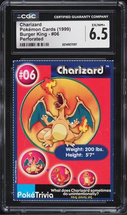 1999 Pokemon Burger King Perforated Charizard #6 CGC 6.5 EXMT+