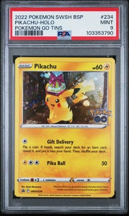 2022 POKEMON SWSH BLACK STAR PROMO POKEMON GO TINS #234 PIKACHU-HOLO PSA 9