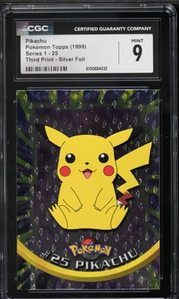 1999 Topps Pokemon Series 1 Third Print Silver Foil Pikachu #25 CGC 9 MINT