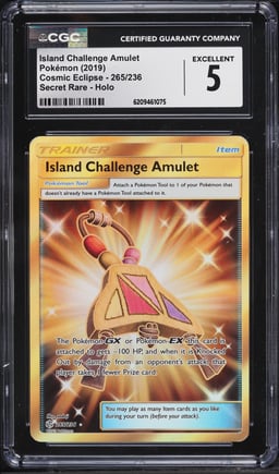 2019 Pokemon Sun & Moon Cosmic Eclipse Gold Rare Island Challenge Amulet #265 CGC 5 EX