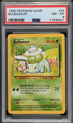 1999 POKEMON BASE SET UNLIMITED #44 BULBASAUR PSA 8