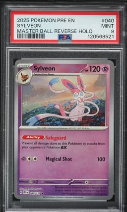 2025 Pokemon SV Prismatic Evolutions Master Ball Reverse Holo Sylveon #40 PSA 9