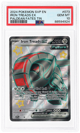 2024 Pokemon Black Star Promos Scarlet and Violet Paldean Fates Tins Iron Treads Ex #073 PSA 10
