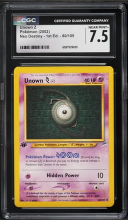 2002 Pokemon Neo Destiny 1st Edition Unown Z #60 CGC 7.5 NRMT+