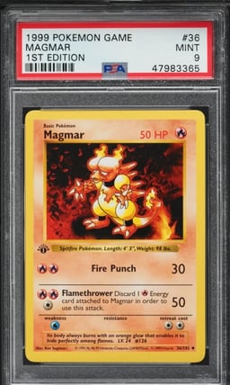 1999 Pokemon Base Set Shadowless 1st Edition Magmar #36 PSA 9 MINT