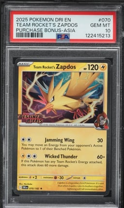 2025 Pokemon Dri En Destined Rivals Bonus Asia Team Rocket's Zapdos PSA 10