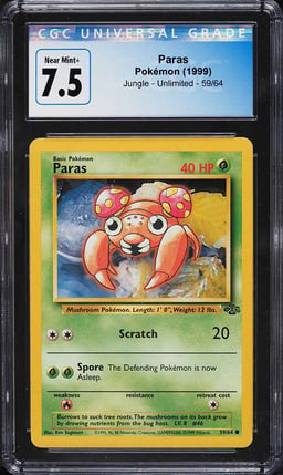 1999 Pokemon Jungle Paras #59 CGC 7.5 NRMT+