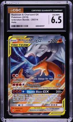 2019 Pokemon SM Unbroken Bonds Full Art Reshiram Charizard GX #20 CGC 6.5 EXMT+