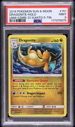 2019 Pokemon Sun & Moon Unified Minds Cosmos Holo Dragonite #151 PSA 9 MINT