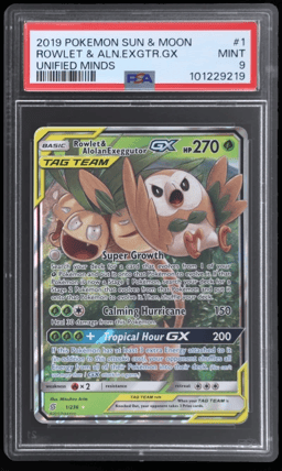 2019 Pokemon Sun and Moon Unified Minds Alolan Exeggutor Gx/Rowlet #1 PSA 9
