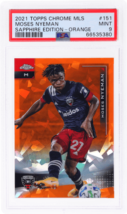 2021 Topps Chrome MLS Sapphire Orange Refractor Moses Nyeman #151 2/25 PSA 9