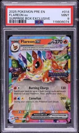 2025 Pokemon SV Prismatic Evolutions Surprise Box Flareon ex #14 PSA 9 MINT