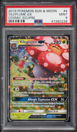 2019 Pokemon Sun & Moon Cosmic Eclipse Holo Vileplume GX #4 PSA 9 MINT