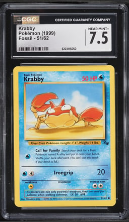 1999 Pokemon Fossil Krabby #51 CGC 7.5 NRMT+