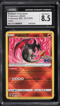 2022 Pokemon Sword & Shield Pokemon GO Holo Radiant Charizard #11 CGC 8.5 NM-MT+
