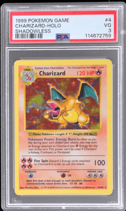 1999 Pokemon Game Shadowless Holo Charizard #4 PSA 3