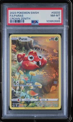 2023 POKEMON SWORD & SHIELD CROWN ZENITH #GG32 FULL ART/PARAS PSA 8
