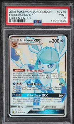 2019 Pokemon Sun & Moon Hidden Fates Full Art Shiny Glaceon GX #SV55 PSA 9 MINT