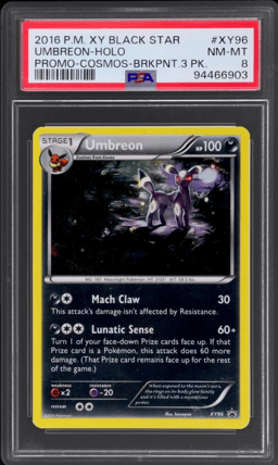 2016 Pokemon XY Black Star Promo Breakpoint 3 Pack Cosmos Holo Umbreon #XY96 PSA 8