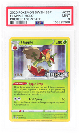 2020 Pokemon Sword and Shield Black Star Promo Prerelease Staff Holo Flapple #22 PSA 9