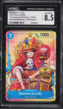 2024 One Piece Tournament Promo 2nd Anniversary Alt Art Monkey D. Luffy #P-043 CGC 8.5 NM-MT+