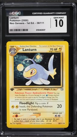 2000 Pokemon Neo Genesis 1st Edition Lanturn #38 CGC 10 GEM MINT