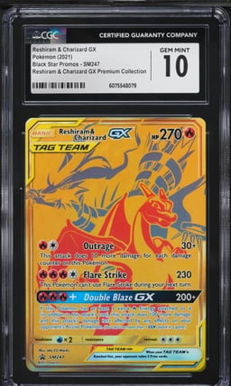 2021 Pokemon SM Black Star Promo Premium Reshiram & Charizard GX #SM247 CGC 10