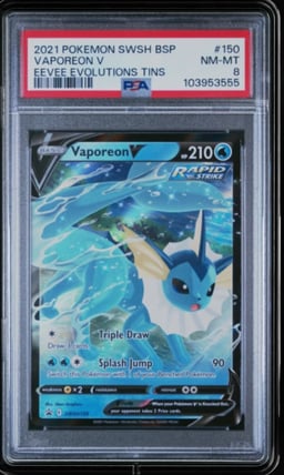 2021 POKEMON SWSH BLACK STAR PROMO EEVEE EVOLUTIONS TINS #150 VAPOREON V PSA 8