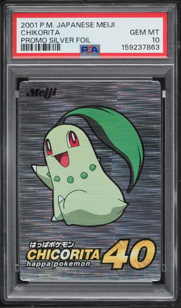 2001 Pokemon Japanese Meiji Promo Silver Foil Chikorita PSA 10 GEM MINT