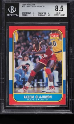 1986 Fleer Basketball Hakeem Olajuwon ROOKIE #82 BGS 8.5 NM-MT+