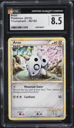 2010 Pokemon Heartgold & Soulsilver Triumphant Aron #56 CGC 8.5 NM-MT+