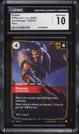 2026 Riftbound League Of Legends LOL Spiritforged Draven #020 CGC 10 GEM MINT