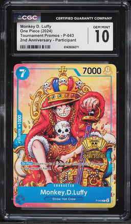 2024 One Piece Tournament Promo 2nd Anniversary Alt Art Monkey D. Luffy #P-043 CGC 10 GEM MINT
