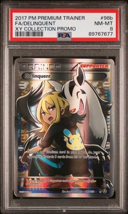 2017 POKEMON PREM TRAINER XY COLLECTION PROMO #98B FULL ART/DELINQUENT PSA 8