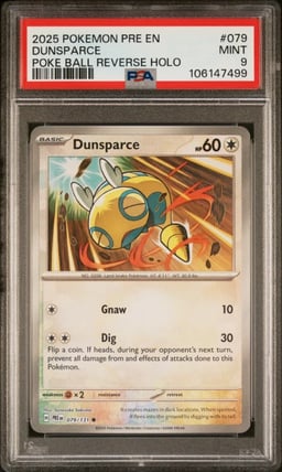 2025 POKEMON PRE EN-PRISMATIC EVOLUTIONS POKE BALL REVERSE HOLO DUNSPARCE PSA 9
