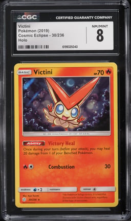 2019 Pokemon Sun & Moon Cosmic Eclipse Holo Victini #30 CGC 8 NM-MT