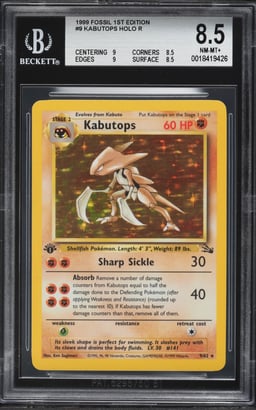 1999 Pokemon Fossil 1st Edition Holo Kabutops #9 BGS 8.5 NM-MT+