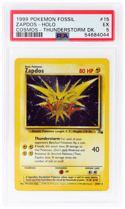 1999 Pokemon Fossil Thunderstorm Deck Cosmos Holo Zapdos #15 PSA 5