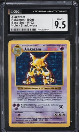 1999 Pokemon Base Set Shadowless Holo Alakazam #1 CGC 9.5 MINT+