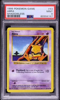 1999 Pokemon Base Set Shadowless Abra #43 PSA 9 MINT