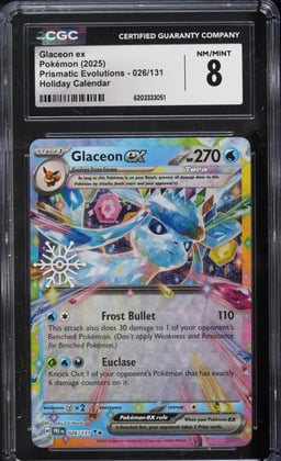 2025 Pokemon Scarlet & Violet Prismatic Evolutions Holiday Calendar Holo Glaceon Ex #26 CGC 8
