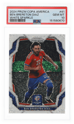 2024 Panini Prizm Conmebol Copa America White Sparkle Prizm Ben Brereton Diaz #41 PSA 10