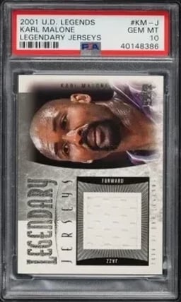 2001 Upper Deck Legends Legendary Jerseys Karl Malone PATCH #KMJ PSA 10 GEM MINT