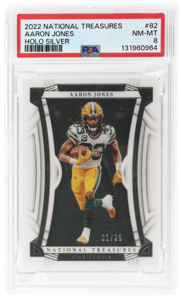 2022 National Treasures Holo Silver Aaron Jones #82 1/25 PSA 8
