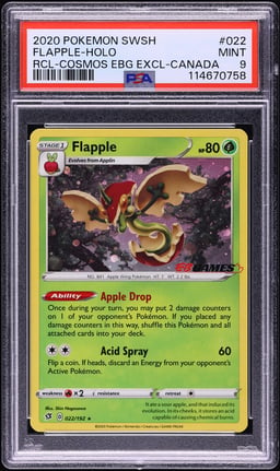 2020 Pokemon SWSH Rebel Clash EBG Exclusive Cosmos Holo Flapple #22 PSA 9 MINT