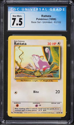 1999 Pokemon Base Set Rattata #61 CGC 7.5 NRMT+